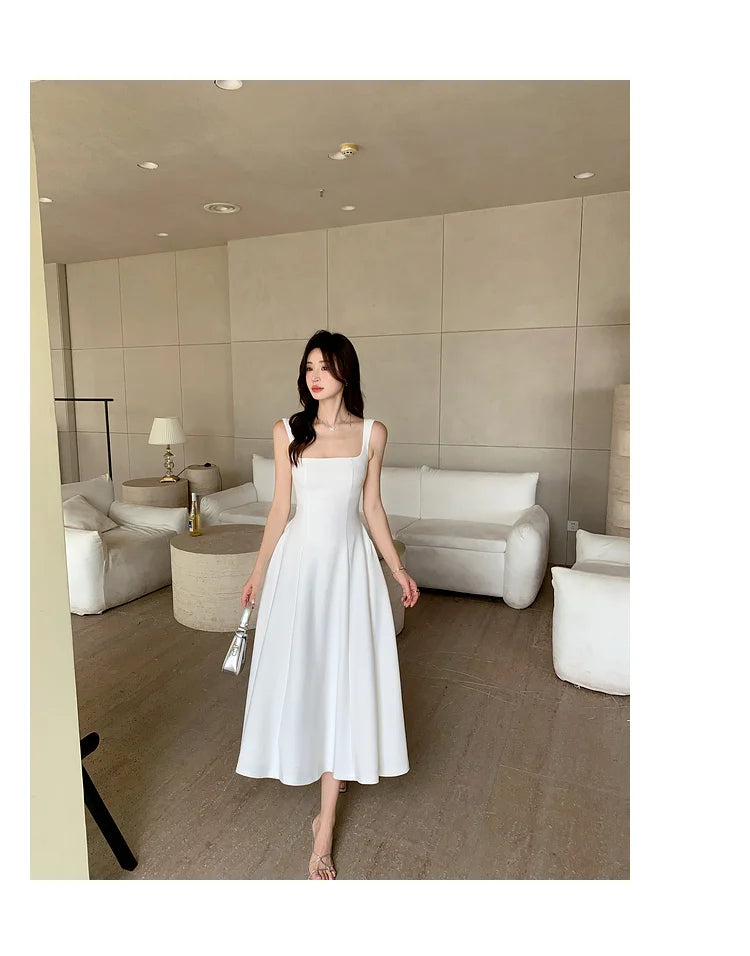 Women's Elegant Red Evening Dresses Sleeveless Wedding Guest Dress Spaghetti Strap A-Line White Party Female Prom gown Vestidos
