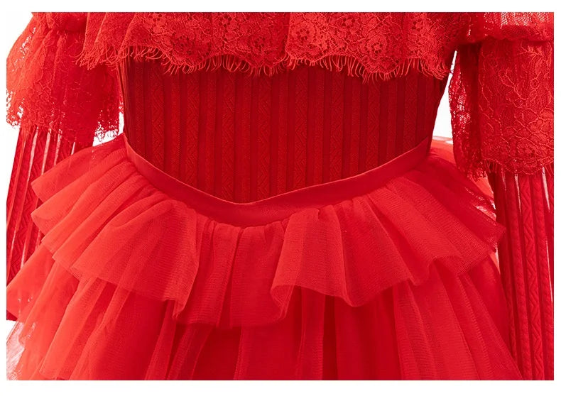 Christmas Red Princess Dress For Girls Party Dresses Flower Girl Wedding Dress Horror Bride Cosplay Costume Halloween Carnival