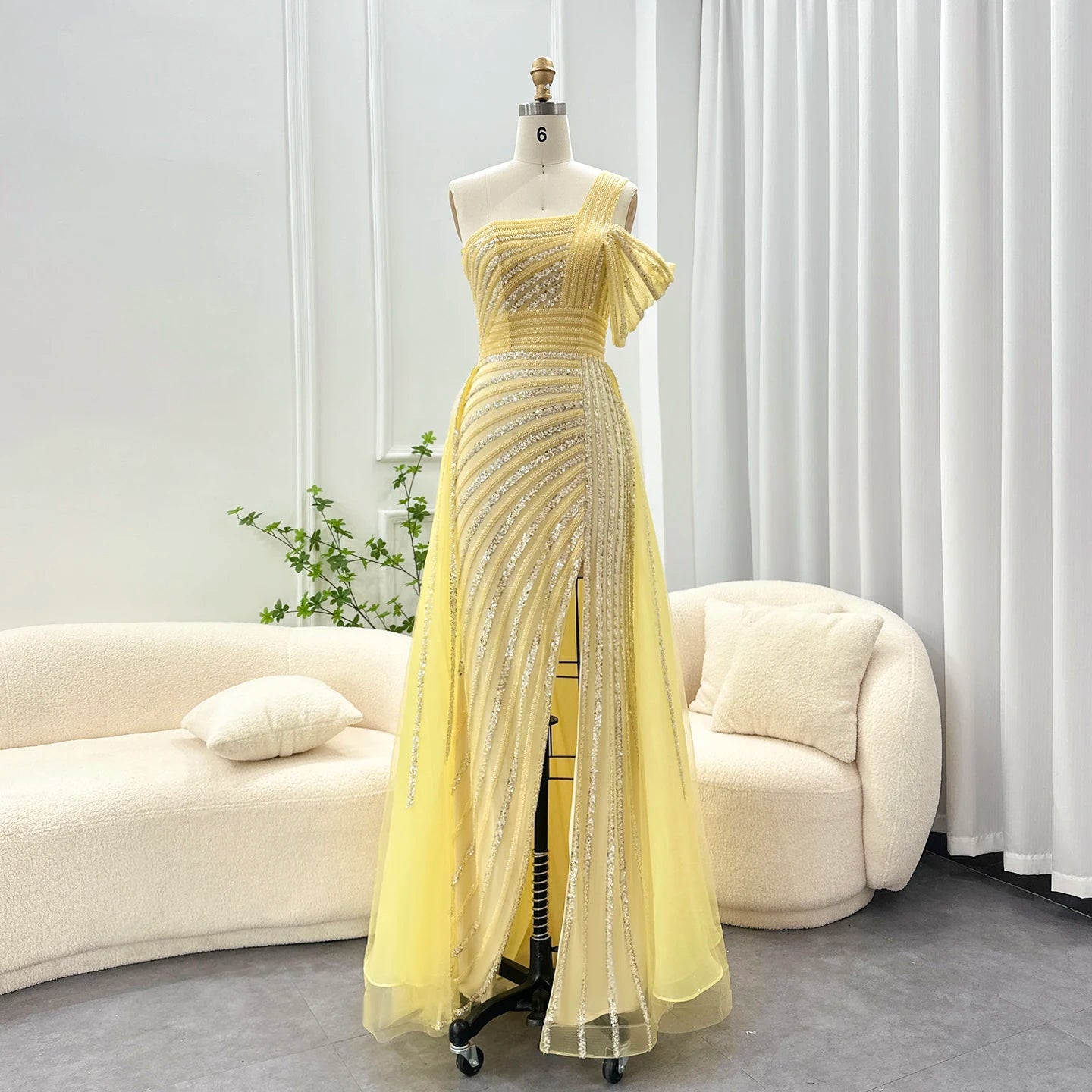 Sharon Said Luxury Dubai Evening Dresses with Overskirt Side Slit Lilac One Shoulder Wedding Formal Party Gowns SS016 Customized