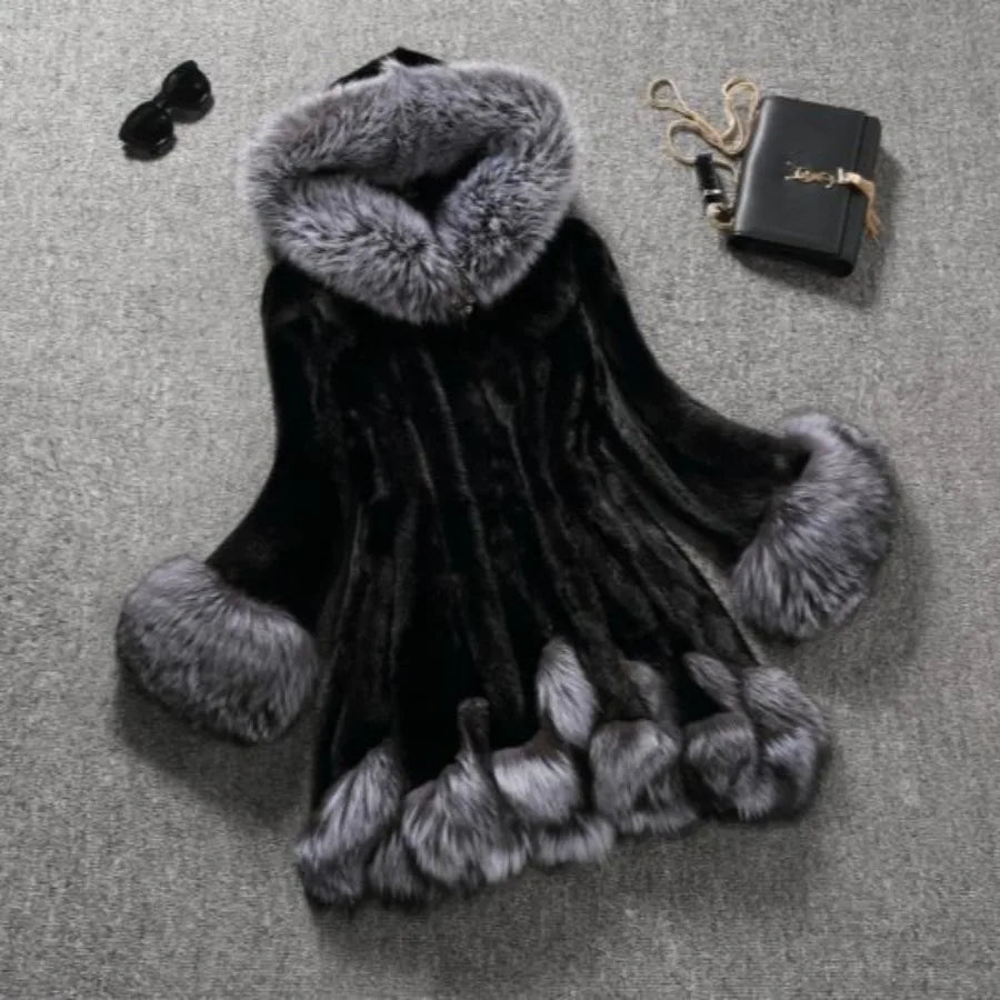 Hooded Loose Faux Fur Jacket Women Thick Autumn Winter Korean Maxi Coat Long Warm Luxury Fur Parkas Bontjas Furry Outerwear