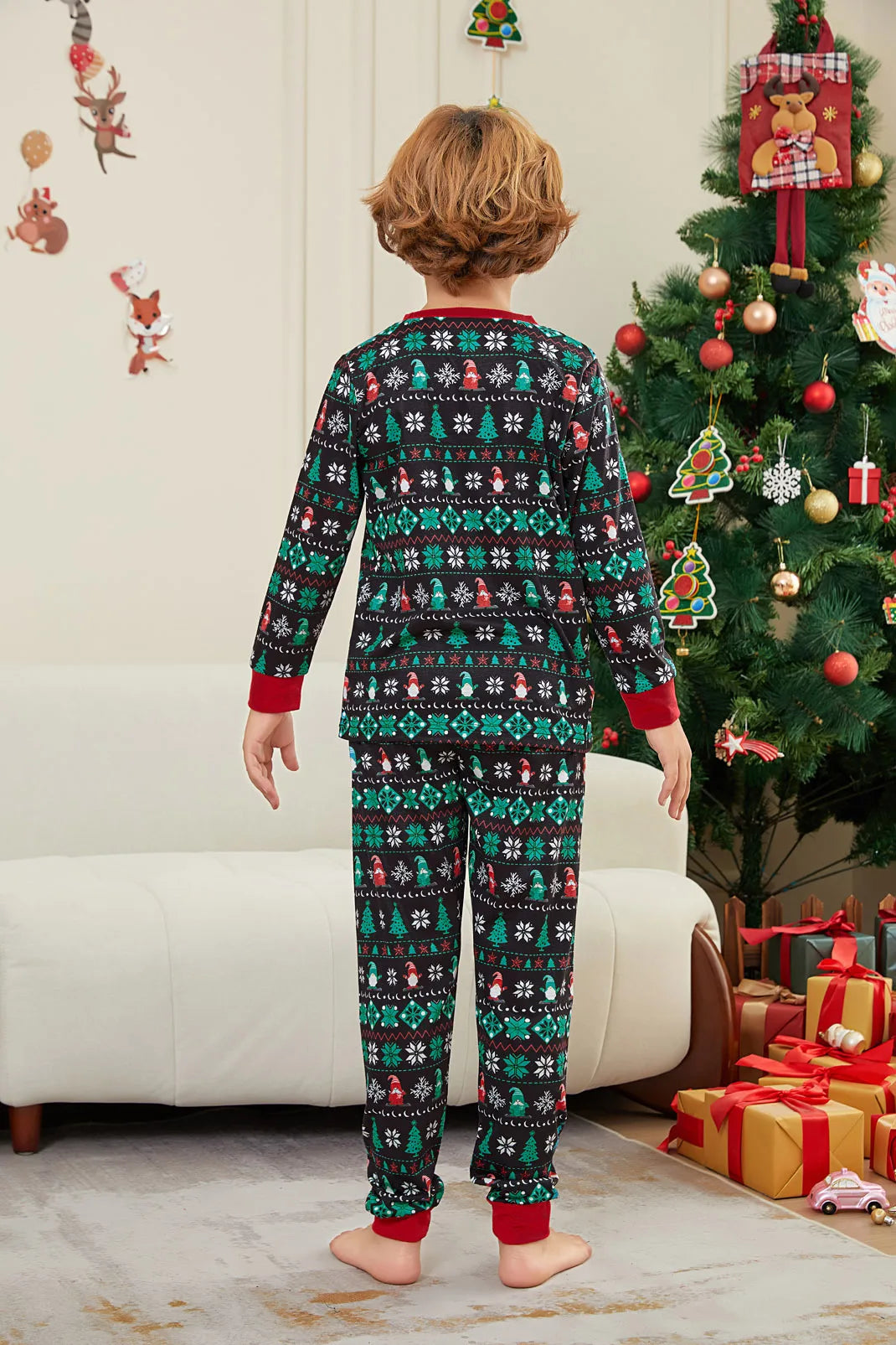 Xmas Matching Family Pajamas Set 2025 Xmas Green Cotton Print Pjs Adult Child Clothing Outfit set Baby Jumpsuit+Dog Clothes