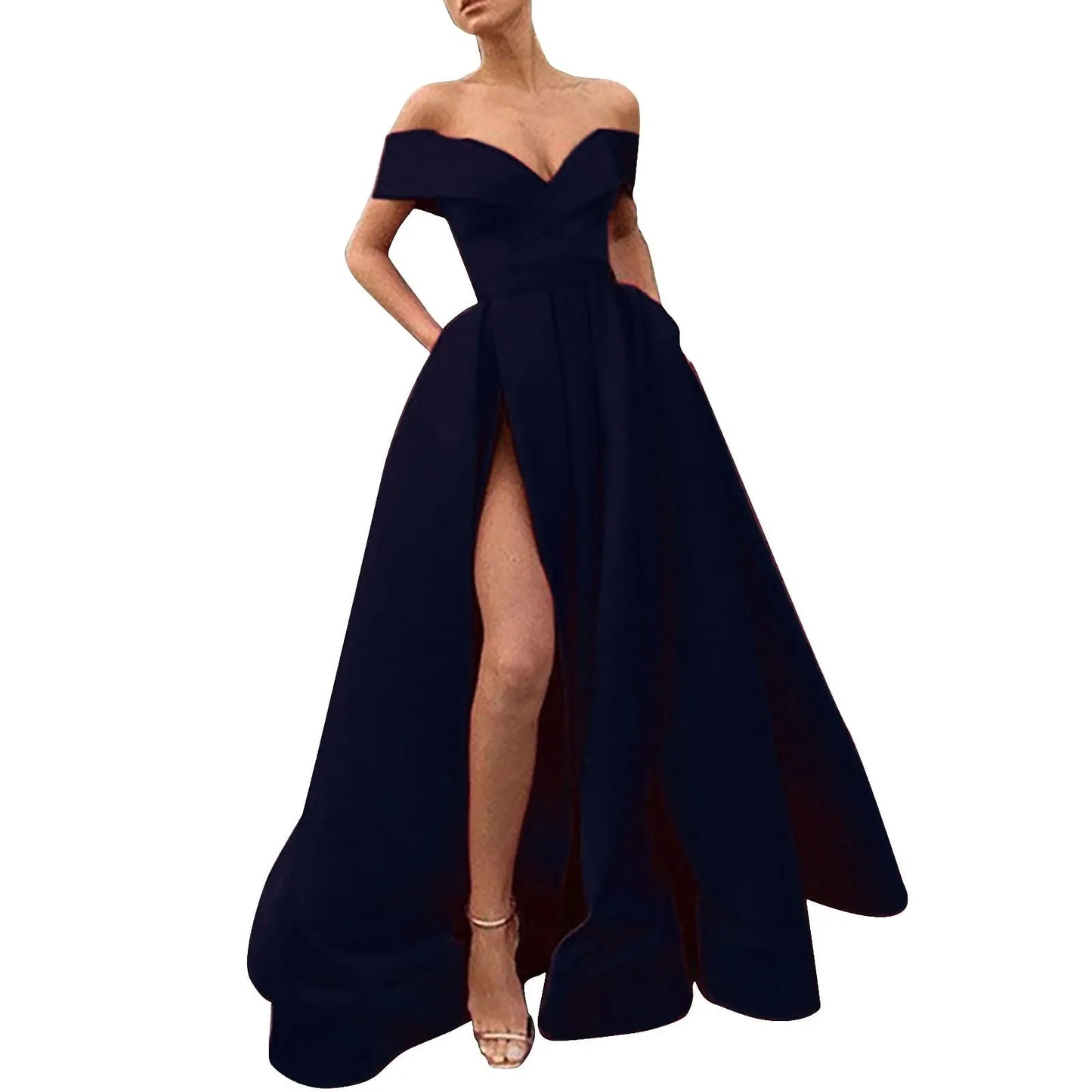 BWQ Floor Dress Cocktail Ladies Chiffon Temperament French Retro Dress Low Cut V Neck Wedding Slit Dresses Woman Clothing