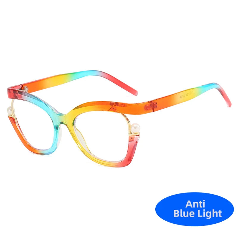 Vintage Brand Designer Pearl Cat Eye Optical Glasses Men Women Trendy Luxury Computer Anti-Blue Light Protection Spectacle Очки