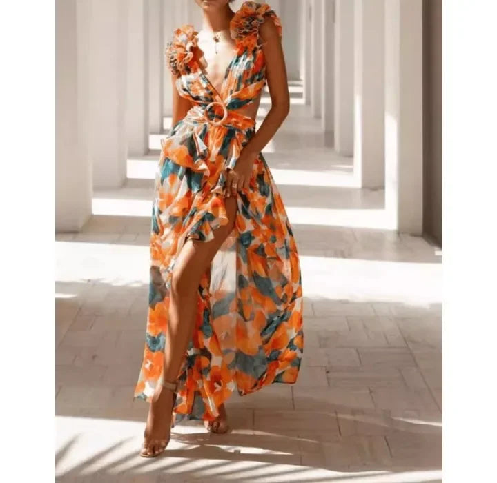 Dresses for Women 2025 Summer New Fashion Print Backless Sleeveless Sexy Temperament Commuting Elegant Long Strap Dress