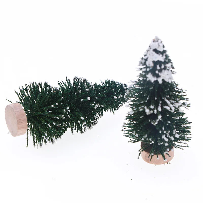 1Pcs "Merry Chrismas" Sisal  Simulation Christmas Tree Miniature Scene  Snowflakes Little Pine Needle Tree Dollhouse Decor