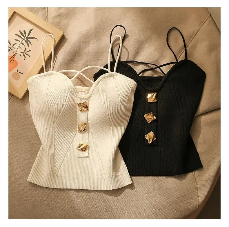 French Style Cross-knit Suspender Women's Summer Wear Sexy Beauty Camisole Slim High-end Bottom Bandeau Top