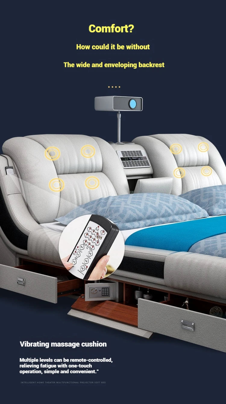 Queen Luxury Modern Double Bed Storage Multifonction Bedroom King Double Bed White Frame Smart Cama Box Casal Room Furniture