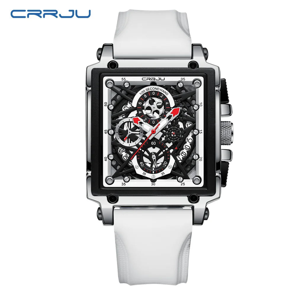 CRRJU Fashion Sports Watches with Large Dial Unique RectangularHollow Design Quartz Wristwatches with Chrongraph Auto Date