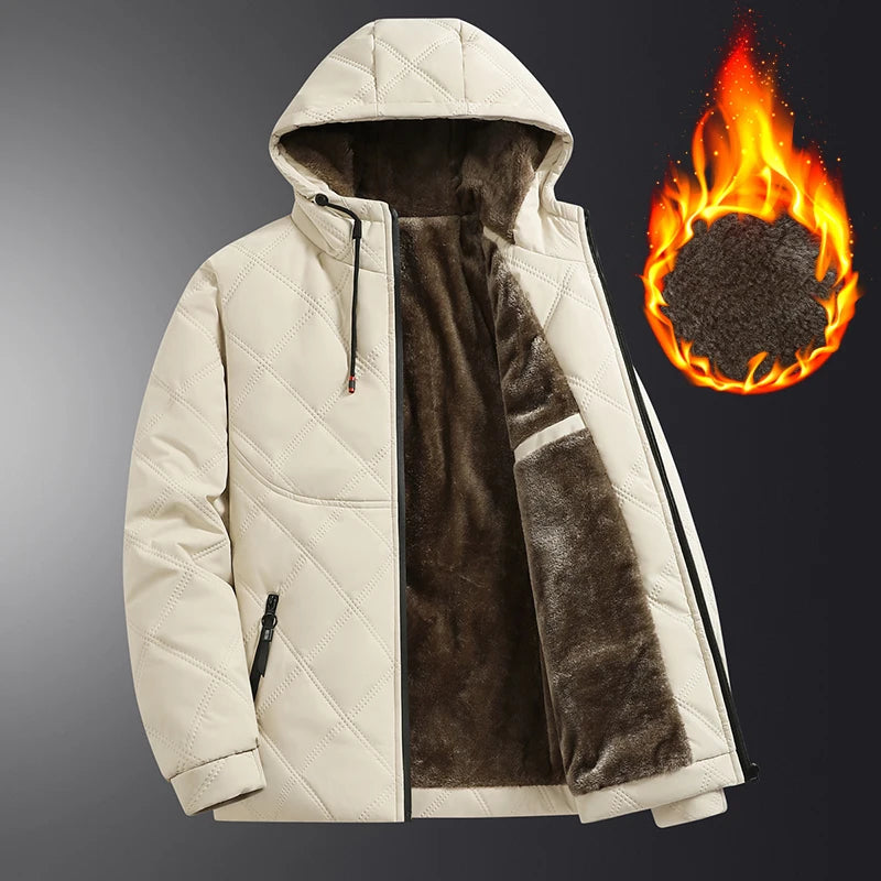 Men's hooded warm short jacket winter zipper pocket jacket outdoor sports and leisure work clothes windproof cotton jacket
