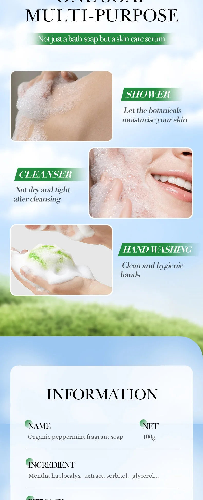 Peppermint Essential Oil Soap Body Shower Handmade Kojico Acid Tumeric Kojic Brightening Hand Sanitizer Bar Salim Bag Whitening