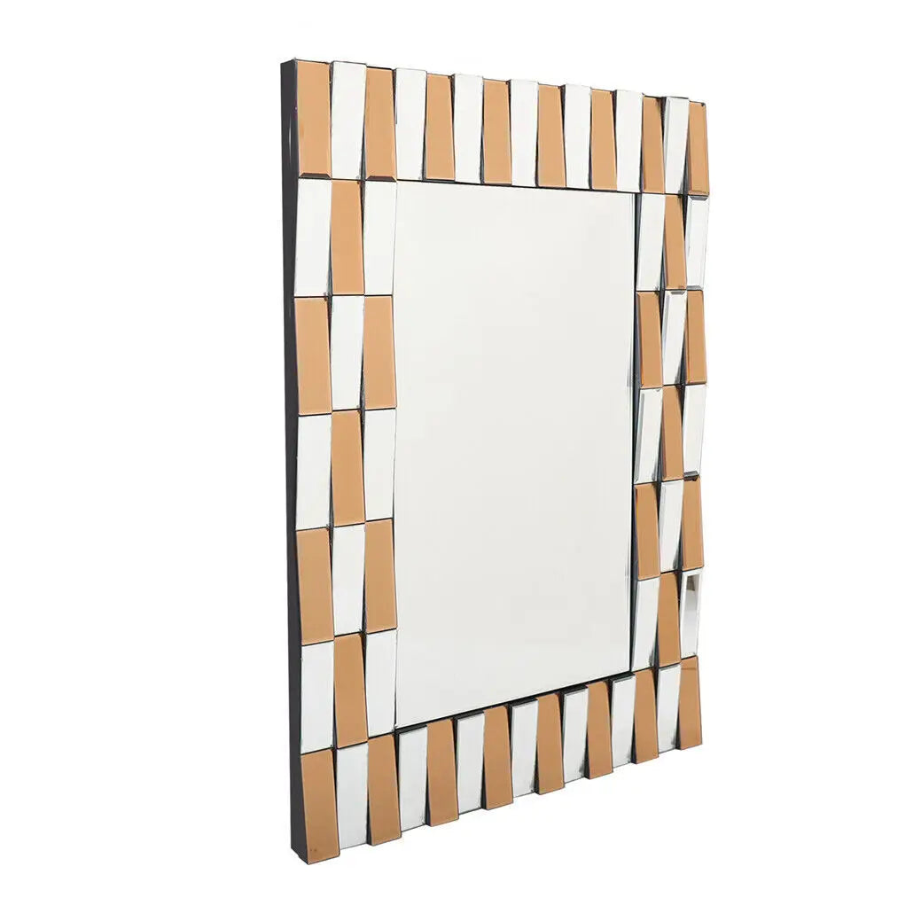 Stylish Wall Decor Mirror Rectangular Accent Mirror Horizontal/Vertical Hanging Sunburst Silver Tawny Beveled Glass for Home