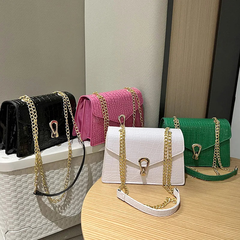 Crocodile Pattern Shoulder Bags For Women Fashion Chains Squre Bag Purse Female Pu Leather Crossbody Handbag Daily Phone Clutch