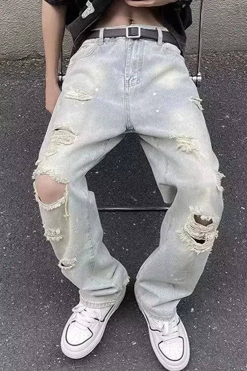 Jean Trousers Simple Temperament Literary and Trendy New Style Without Brand Japanese Men's Clothing Rhinestones Short Y2k Jorts