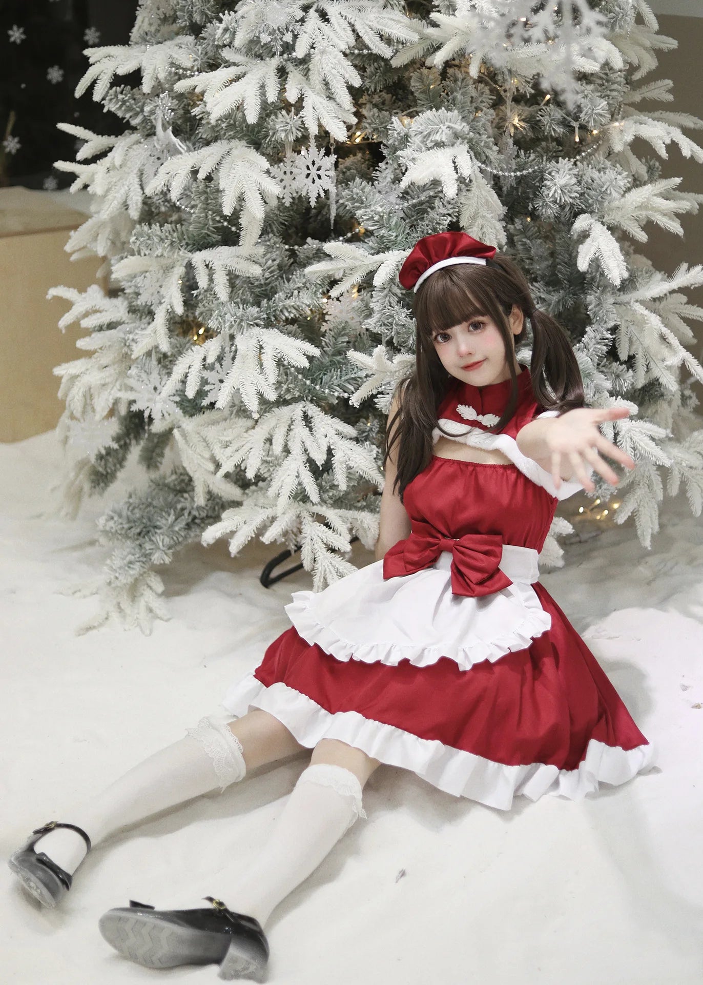 Christmas Maid Dress Girls Suit Red Lolita Cosplay Costume New Year Robe Sleeveless Party Uniform Xmas Clothing