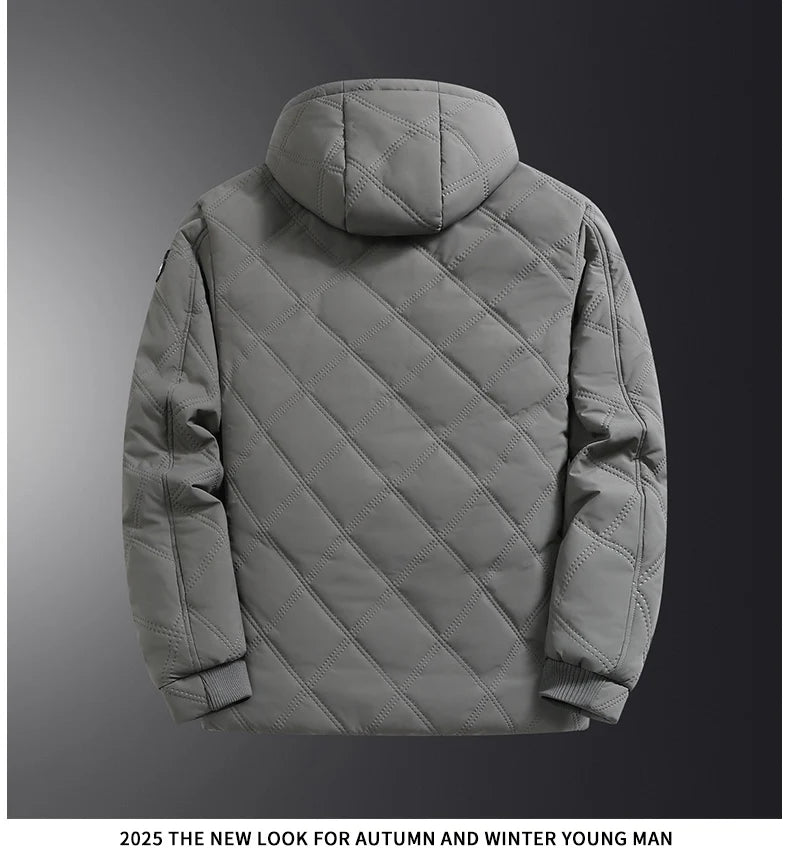 Men's hooded warm short jacket winter zipper pocket jacket outdoor sports and leisure work clothes windproof cotton jacket