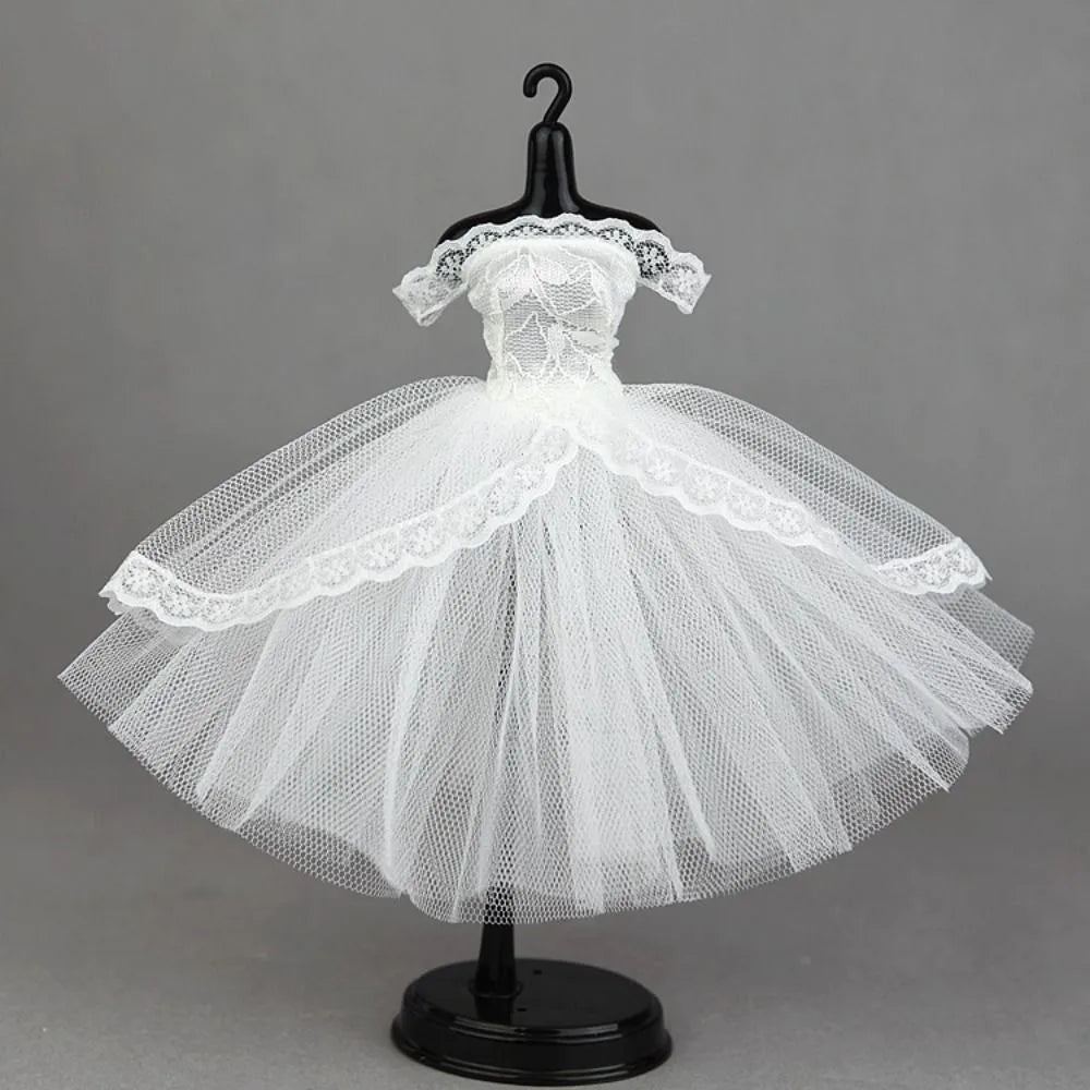 Fashion Dress Up Doll Dress Evening Party Tutu Dotted Lace Dolls Clothes Mini Black Prom Dress Doll Princess Dress DIY Toy