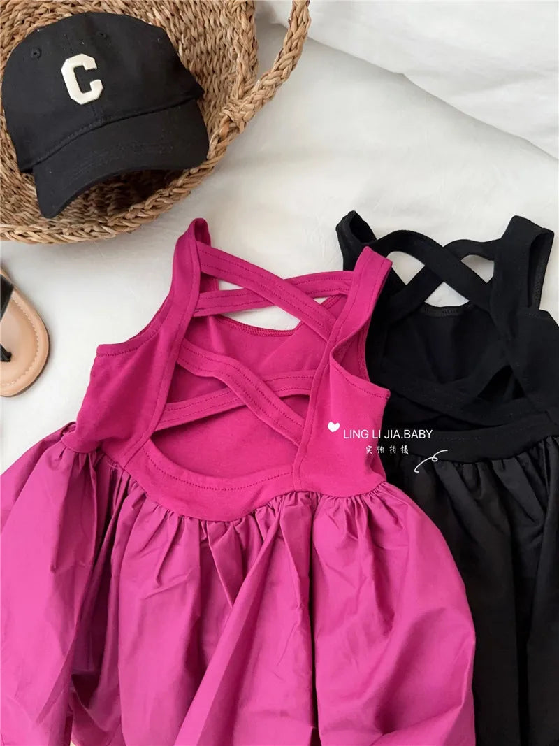 Girls Casual Dresses Back Hollowing Sleeveless Dress Toddler Girl Clothes Summer Dresses Chinese Traditional Dress for Girls