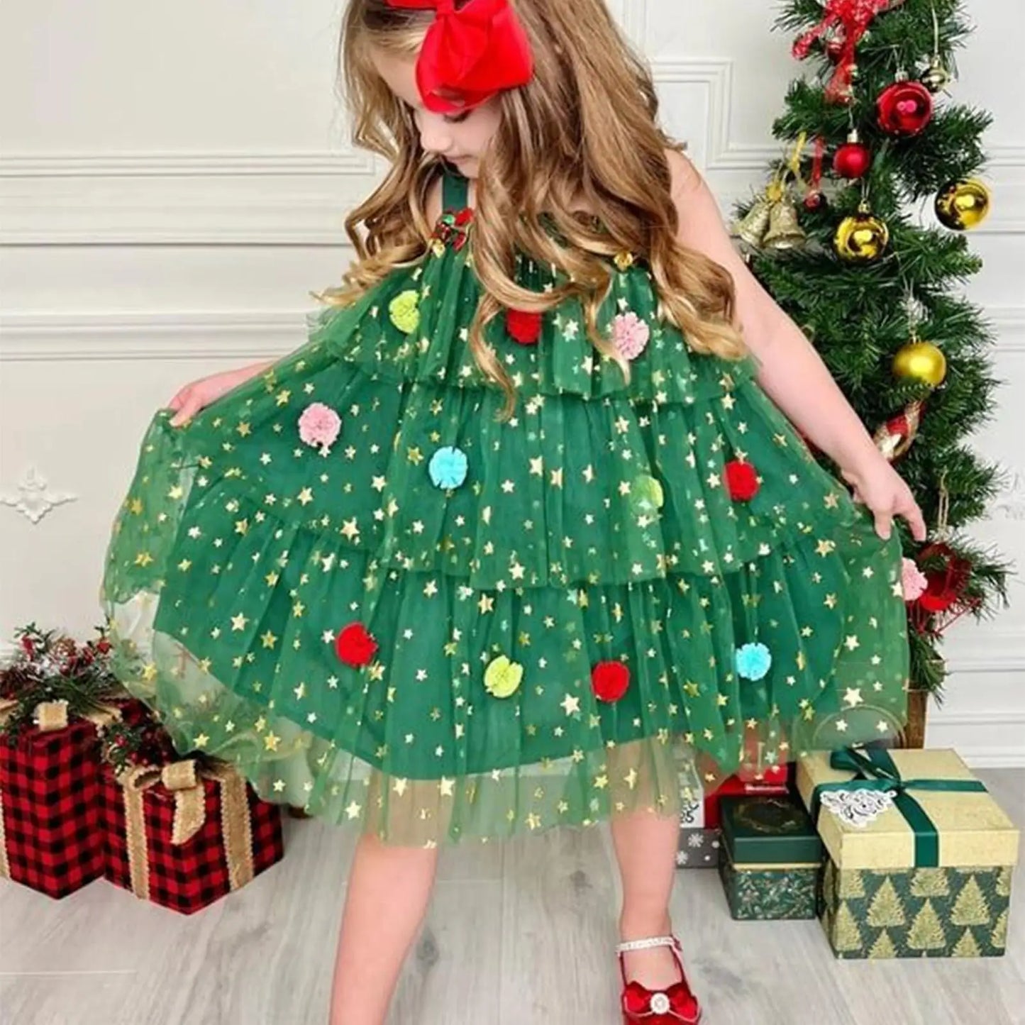 Christmas Dresses For Girls Fashion Girls Dress Glitter Clothes Tiered Outfit For Event Party Birthday Outdoor Activities Club
