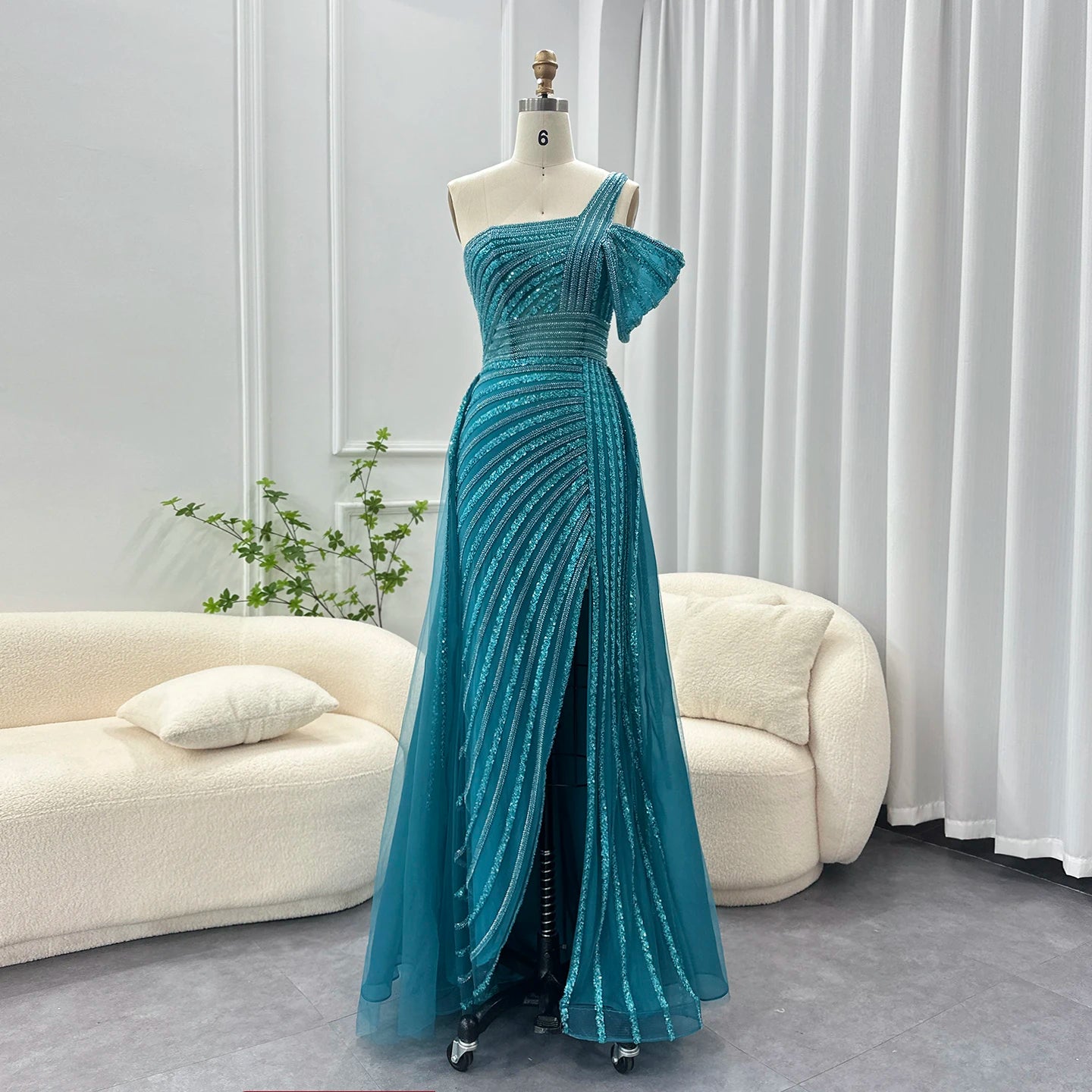 Sharon Said Luxury Dubai Evening Dresses with Overskirt Side Slit Lilac One Shoulder Wedding Formal Party Gowns SS016 Customized