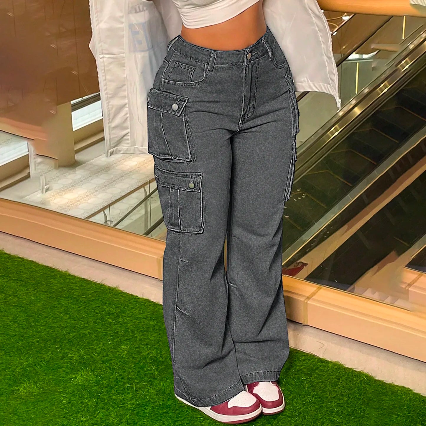 Ladies' Jeans Casual Fashion Straight Leg Workwear Jeans Vintage Jeans Multiple Pocket Denim Pants High Waist Denim Trousers