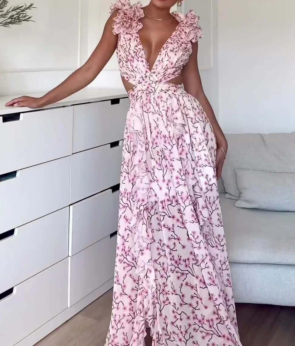 Dresses for Women 2025 Summer New Fashion Print Backless Sleeveless Sexy Temperament Commuting Elegant Long Strap Dress