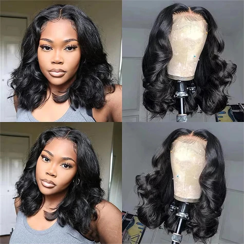 Lafino 10 Inch Short Human Hair Wigs Bob Wig 13x6 Lace Hd Body Wave Wig 13x4 Hd Lace Frontal Wigs Loose Body Wave Black Wig
