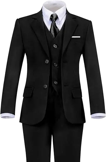 Child 4 Pieces Jacket Vest Pants Tie Black 007 Photograph Suit Gentleman Kids Skinny Piano Dress Boys Host Evening Party Costume