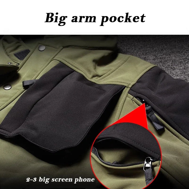 Motorcycle Jacket Men Riding Outdoor Winter Coats Tactical Multi-pocket Soft Shell Waterproof Windproof Warm Shark Skin