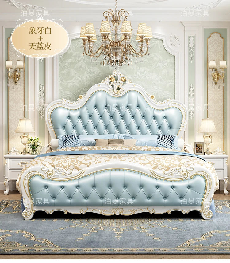 Luxury Couple Bed European Aesthetic Leather Queen Size Princess Bed Storage Space Cama De Casal Luxuosa Modern Furniture