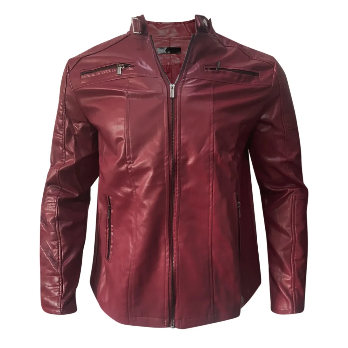 Fashion Men's Motorcycle Riding Leather Jacket Windproof Rainproof Solid Color Zipper Casual Hip Hop Varsity Jacket