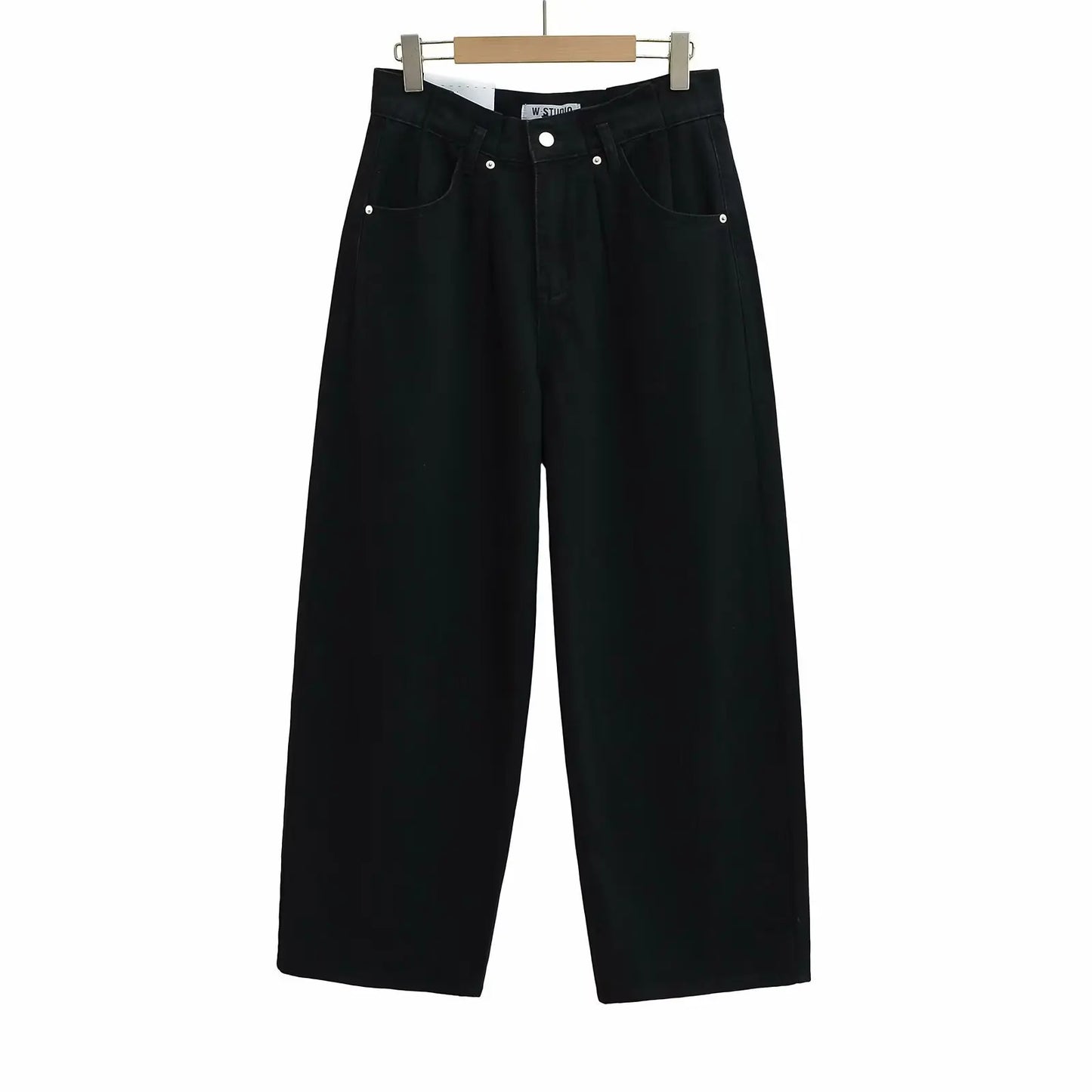 Women 2025 Fashion Straight Jeans Vintage Solid Casual High Waist Wide Leg Denim Pants High Street Lady Trousers Jeans