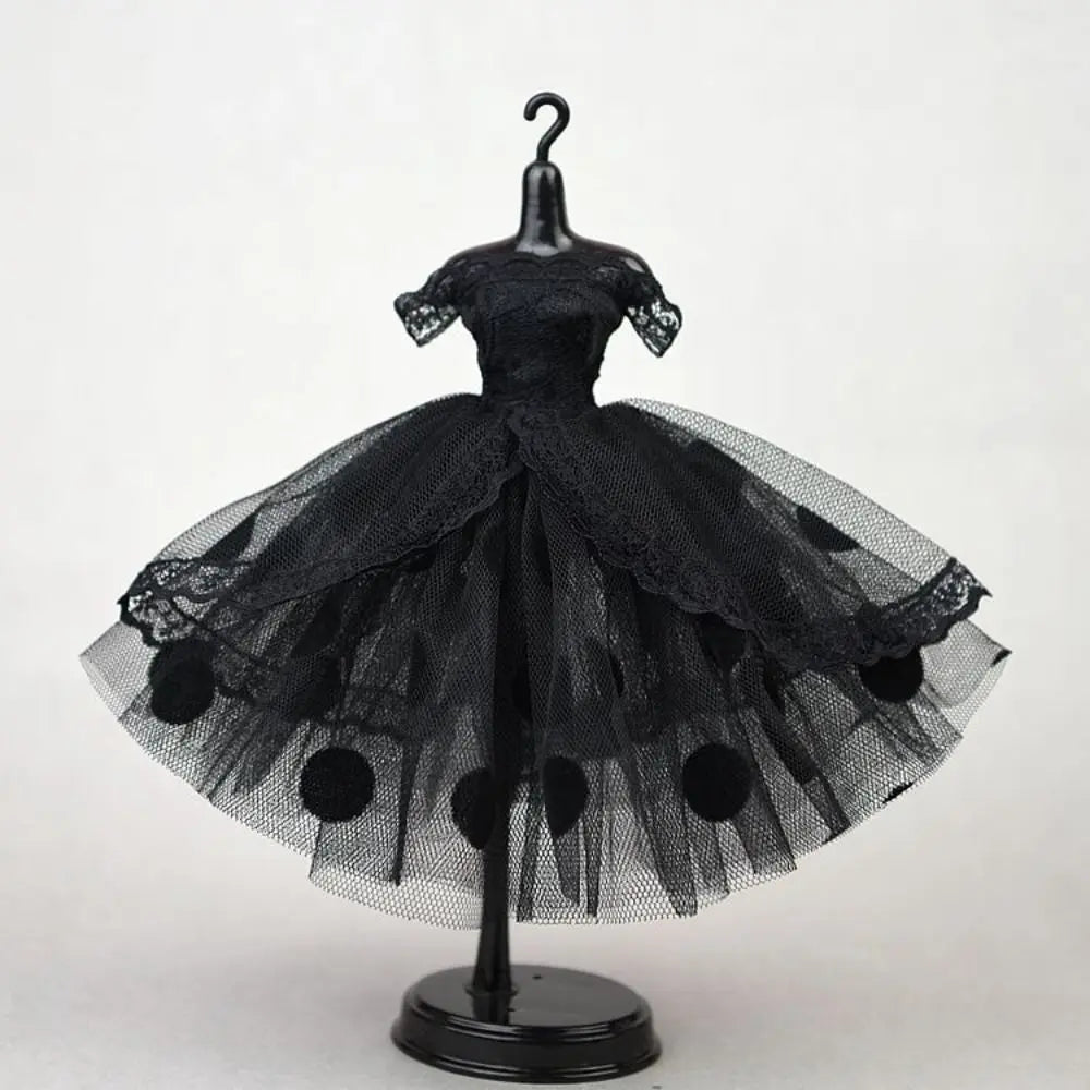 Fashion Dress Up Doll Dress Evening Party Tutu Dotted Lace Dolls Clothes Mini Black Prom Dress Doll Princess Dress DIY Toy