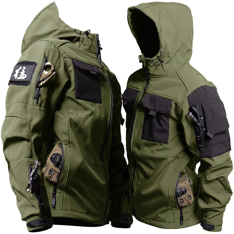 Motorcycle Jacket Men Riding Outdoor Winter Coats Tactical Multi-pocket Soft Shell Waterproof Windproof Warm Shark Skin