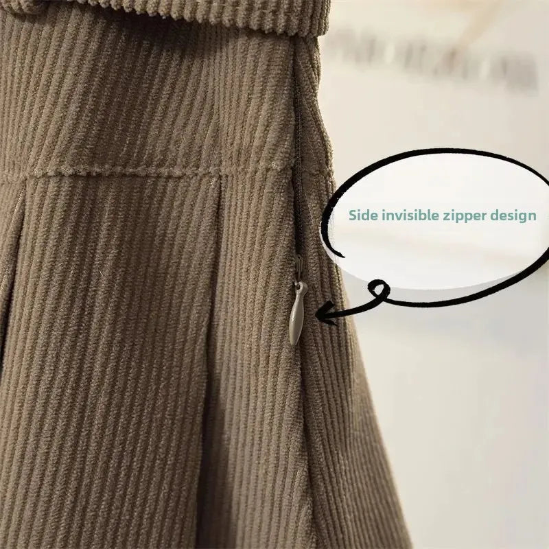 Corduroy High-Waisted Slimming Preppy Style Skirt For Women Spring Autumn/Winter New Arrival A- Line Mini Dress