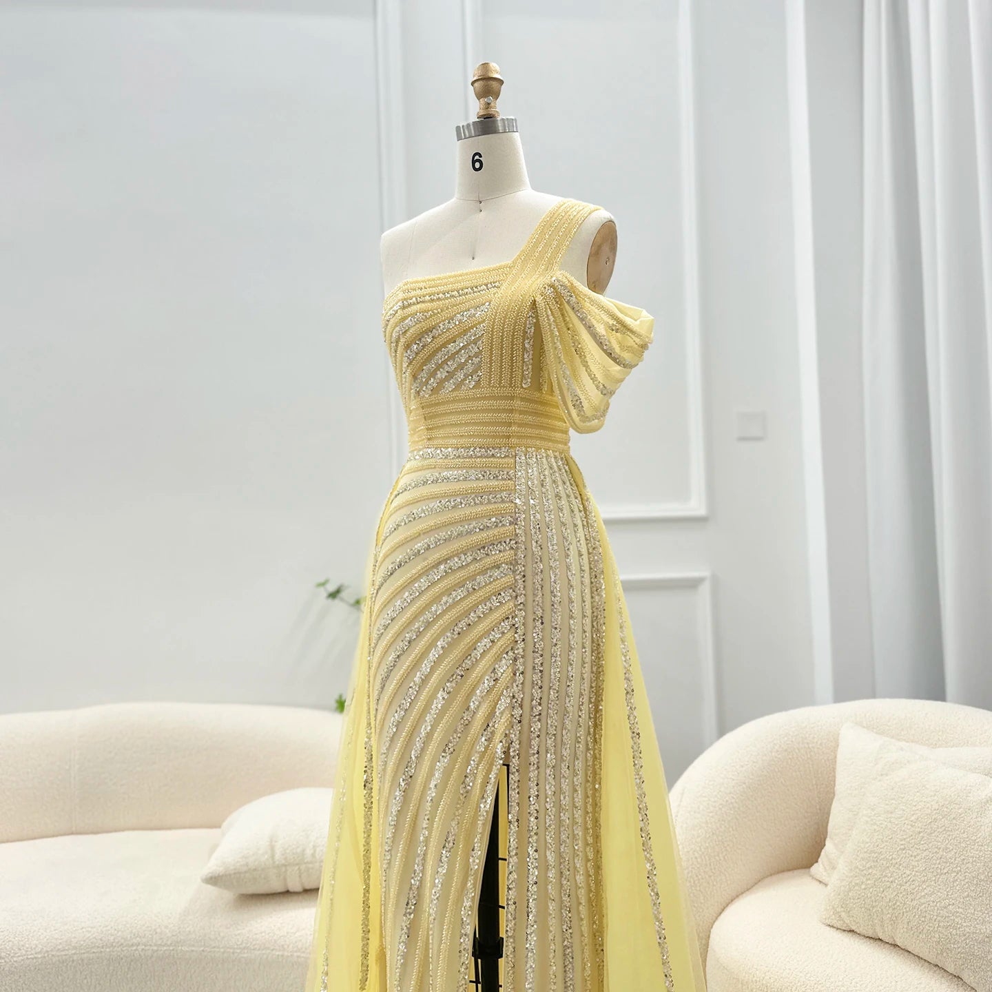 Sharon Said Luxury Dubai Evening Dresses with Overskirt Side Slit Lilac One Shoulder Wedding Formal Party Gowns SS016 Customized