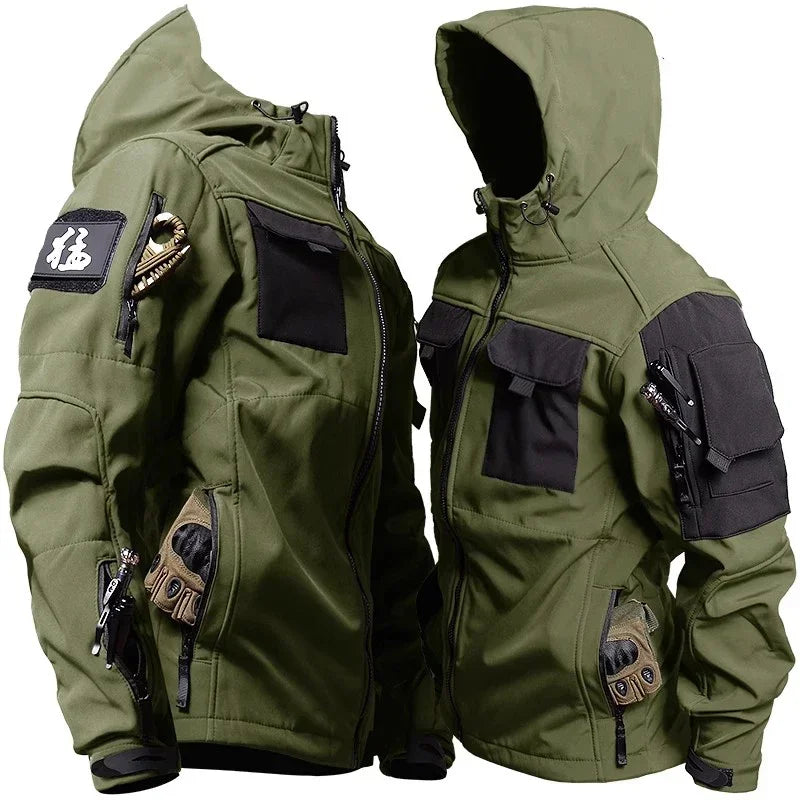 Motorcycle Jacket Men Riding Outdoor Winter Coats Tactical Multi-pocket Soft Shell Waterproof Windproof Warm Shark Skin