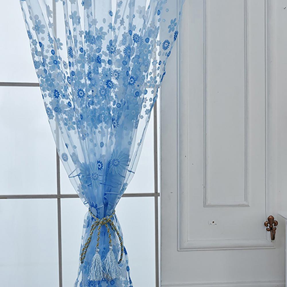 200X100cm Floral Pattern Window Curtain Summer Transparent Room Decor Window Screening Door Curtains Drape Panel Sheer Tulle