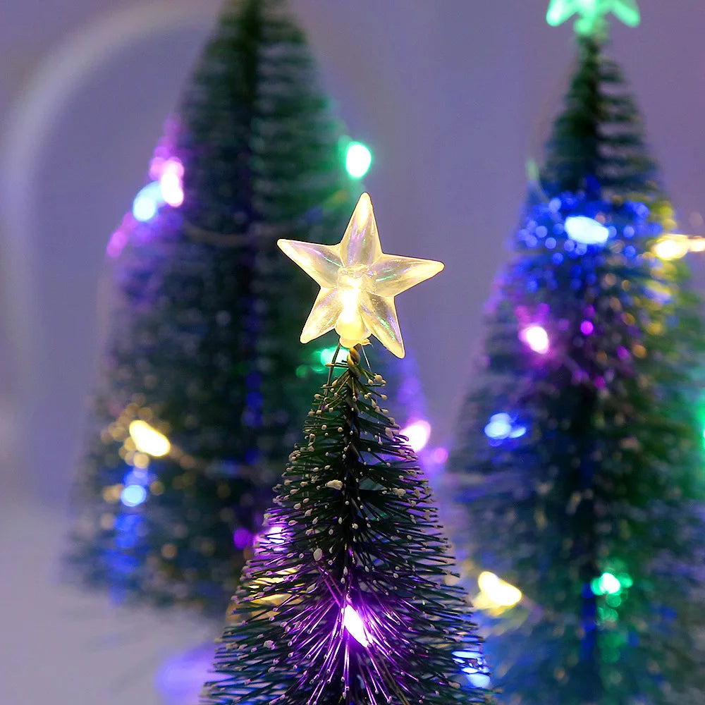 Mini Christmas Trees with LED Light Decor Tabletop Crafting DIY Christmas Gift Green Brush Trees Winter Ornaments