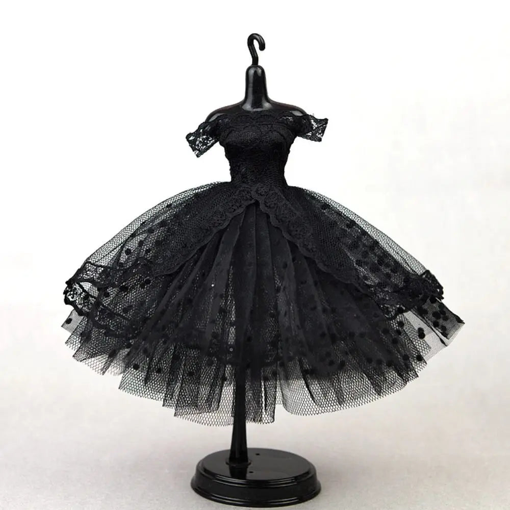 Fashion Dress Up Doll Dress Evening Party Tutu Dotted Lace Dolls Clothes Mini Black Prom Dress Doll Princess Dress DIY Toy