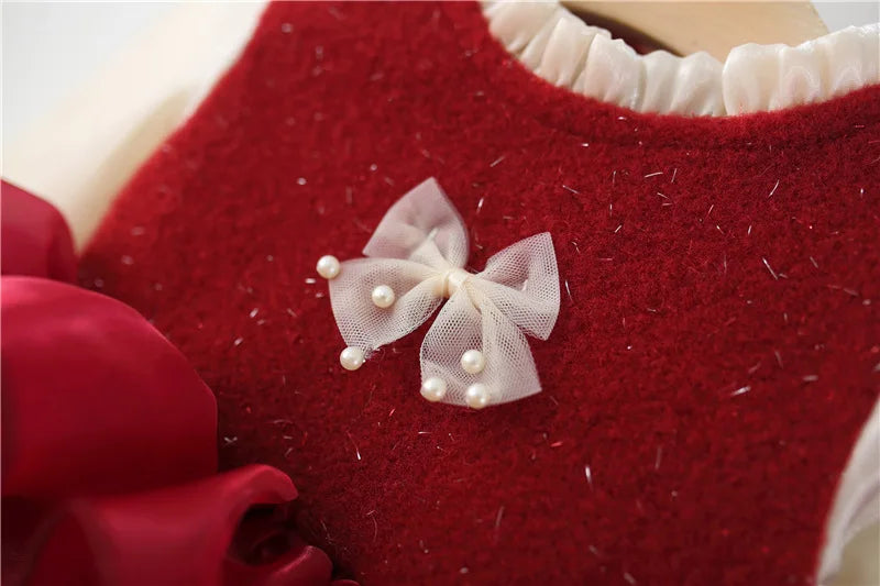 Christmas Girls Dress Ruffled Ball Gown Kids Girls Dresses Per Bow Decoration Girls Cake Dresses Kids Party Clothes