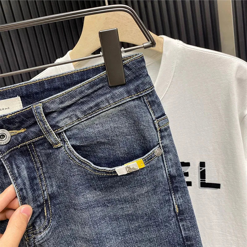 Jeans For Men Retro Korean Style High-End Slim Fit Leg Pants Blue Straight Leg Jeans Casual Pants Tapered Jeans