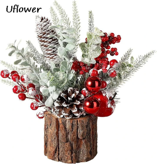30cm Mini Christams Tree Artificial Plants PE Flocking Pinecone Pine Branch Home Window Decoration Desktop Decor Christmas Gift