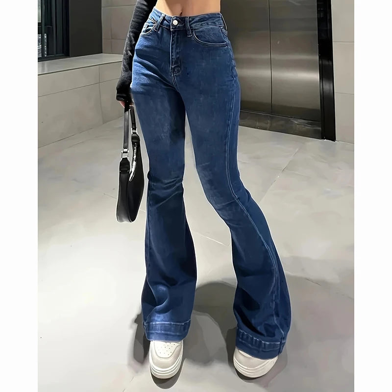 2025 Lady High Waist Stretchy Flared Jeans Women Ins Fashion Solid Bootcut Denim Pants Girls Chic Slim Fit Bell Bottoms Trousers