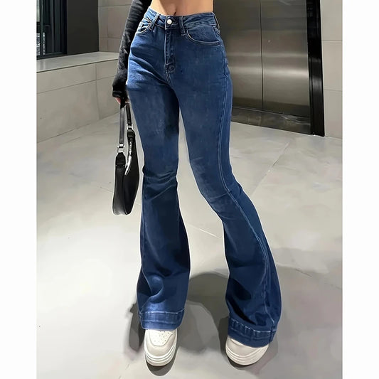 2025 Lady High Waist Stretchy Flared Jeans Women Ins Fashion Solid Bootcut Denim Pants Girls Chic Slim Fit Bell Bottoms Trousers