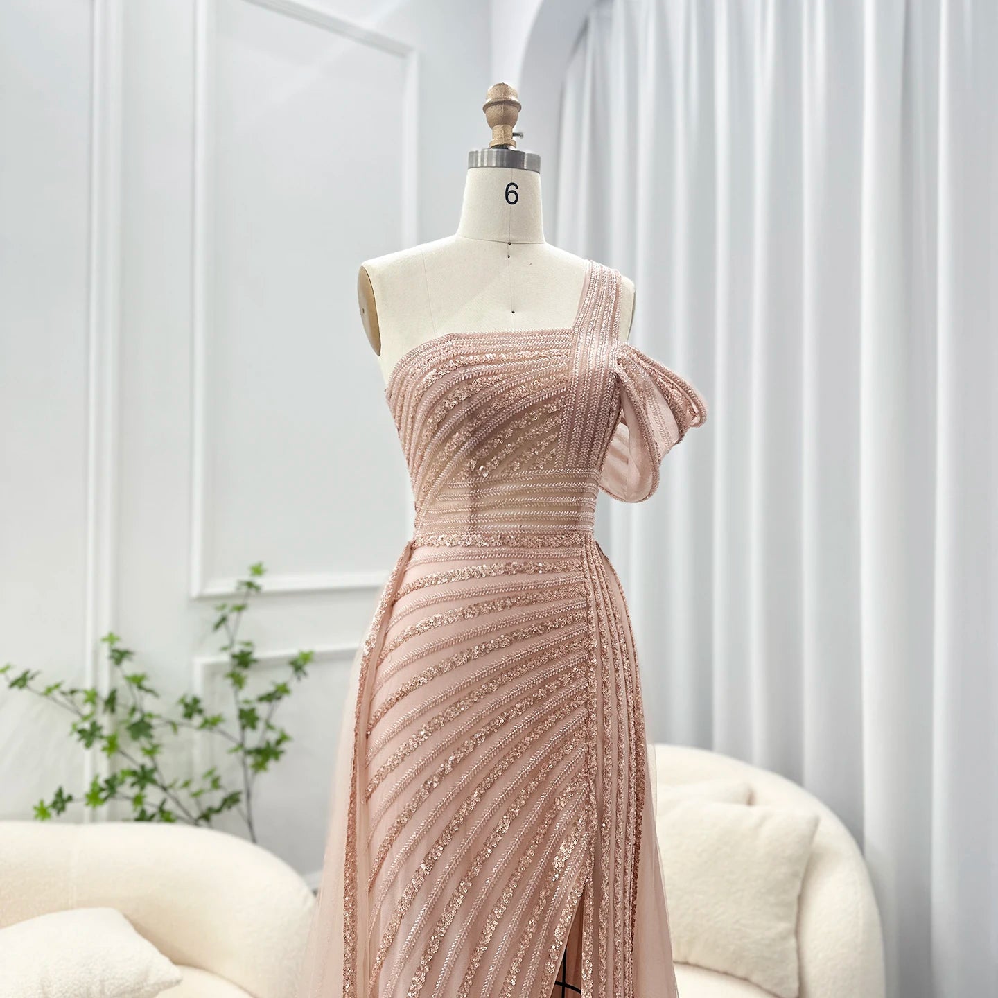 Sharon Said Luxury Dubai Evening Dresses with Overskirt Side Slit Lilac One Shoulder Wedding Formal Party Gowns SS016 Customized