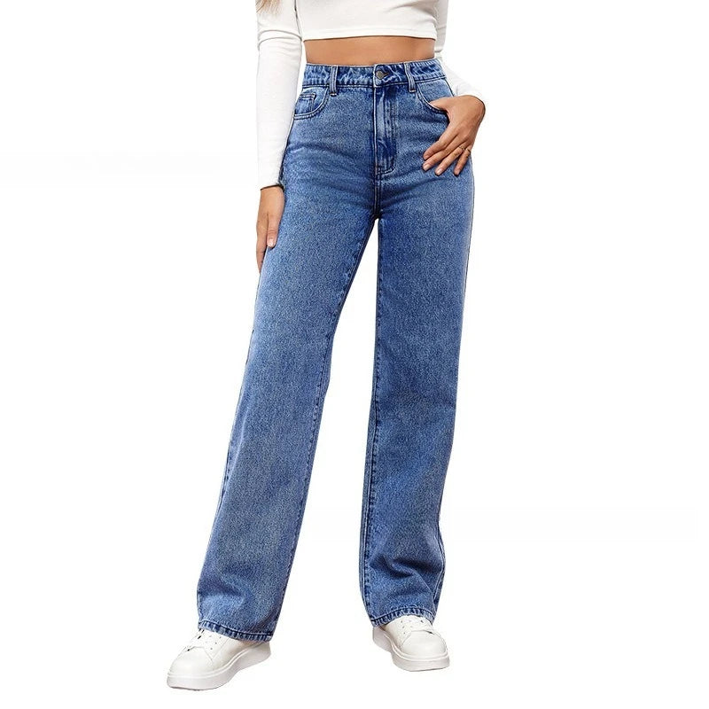 2025 Fall New! European & American Style Women's Casual High-Waisted Wide-Leg Jeans-Trendy Denim for Fashionable Ladies