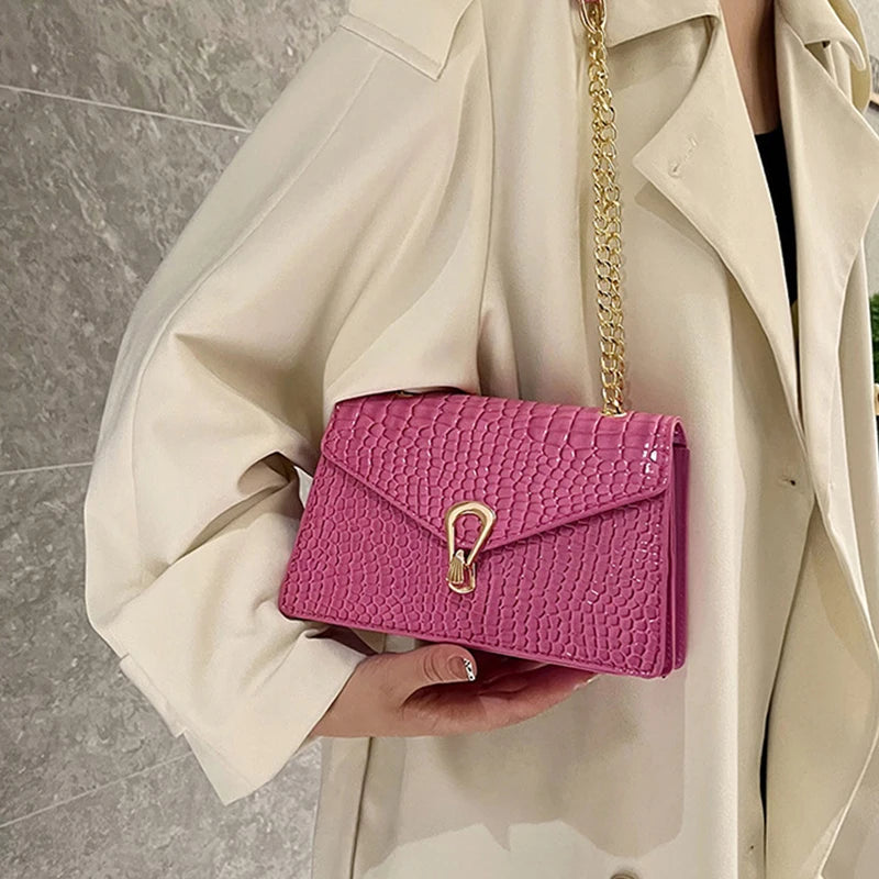 Crocodile Pattern Shoulder Bags For Women Fashion Chains Squre Bag Purse Female Pu Leather Crossbody Handbag Daily Phone Clutch