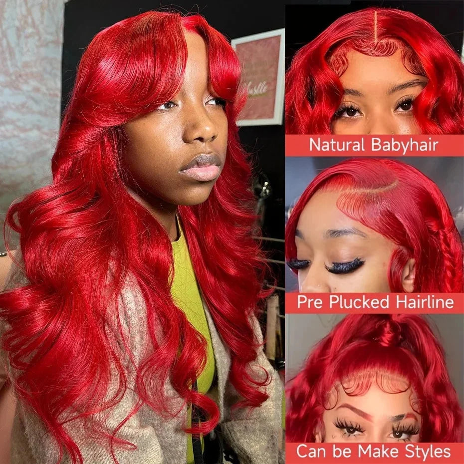 30 40 Inch Hot Red 13x6 Hd Lace Frontal Wigs Human Hair Wig Brazilian Red Colored Body Wave 13x4 Lace Front Wig For Black Women