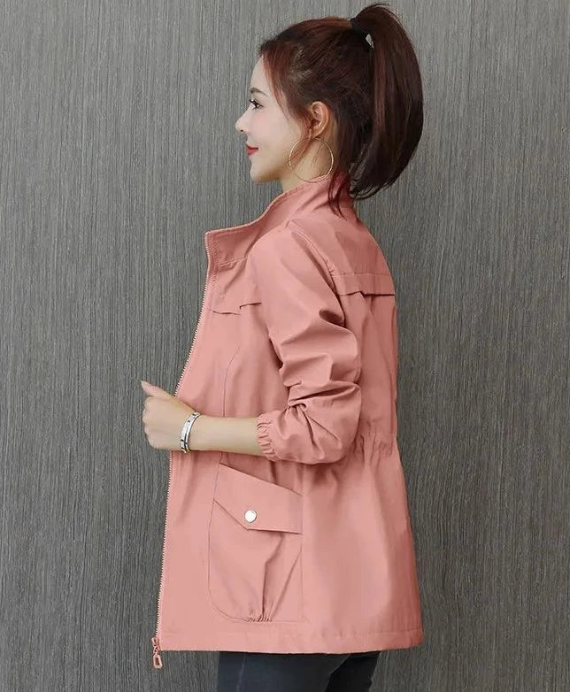 Women's Windbreaker Jackets Spring Autumn Drawstring Khaki Female Coat Modern Hot High Quality Great New in Outerwears Elegant