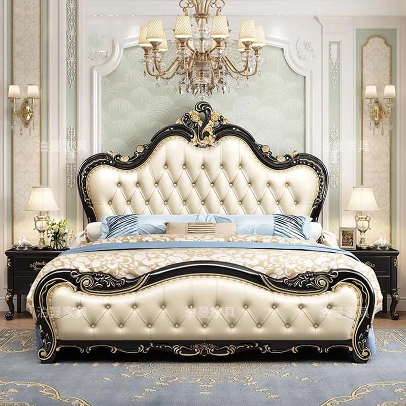 Luxury Couple Bed European Aesthetic Leather Queen Size Princess Bed Storage Space Cama De Casal Luxuosa Modern Furniture